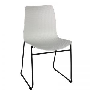 Dalmi - White Plastic Armless Office Chair with Metal Leg