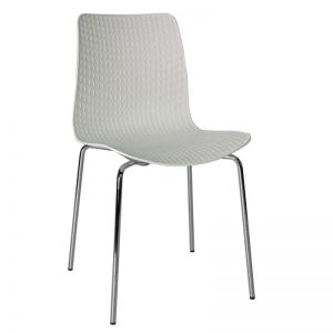 Dalmi - White Plastic Armless Office Visitor Chair with Chrome Leg